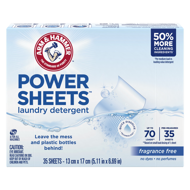 Arm & Hammer Laundry XL Detergent Sheets Fragrance Free, 35ct