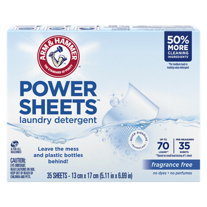 Arm & Hammer Laundry XL Detergent Sheets Fragrance Free, 35ct