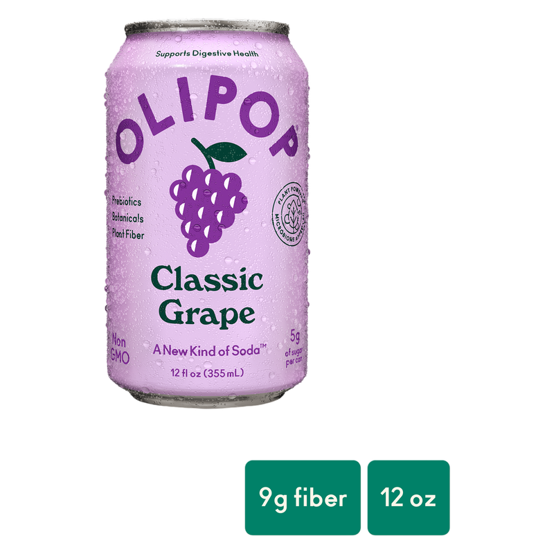 OLIPOP 9g Fiber Prebiotic Soda, Classic Grape, 12oz Can