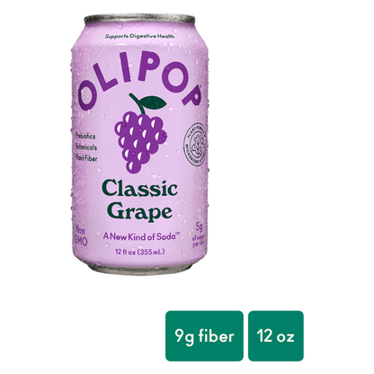 OLIPOP 9g Fiber Prebiotic Soda, Classic Grape, 12oz Can