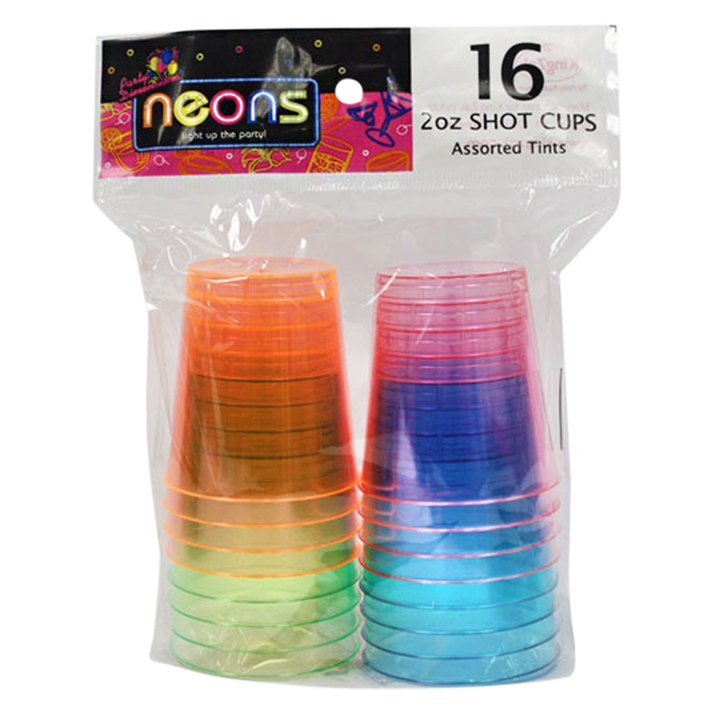 Party Dimensions Neon Colored Plastic 2oz Shot Cups 16ct – BevMo!