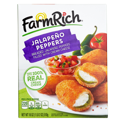 Farm Rich Frozen Breaded Jalapeno Peppers Stuffed with Real Cream Cheese 18oz