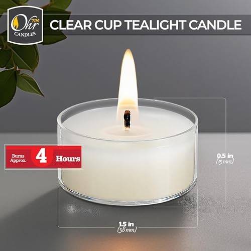 Tealight Candles in Clear Plastic Cups, 4 Hours, 50 Pack