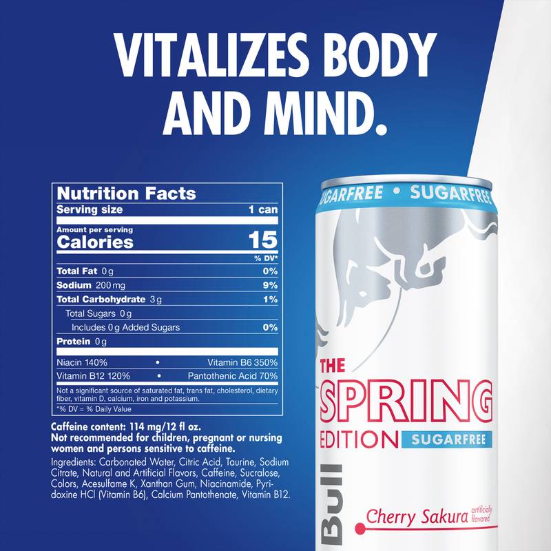 Red Bull Sugar Free Spring Edition Cherry Sakura 12oz Can