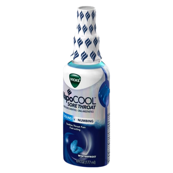 Vicks VapoCool Sore Throat Spray, Benzocaine & Menthol, Over-the-Counter Medicine, Winterfrost, 6 Oz