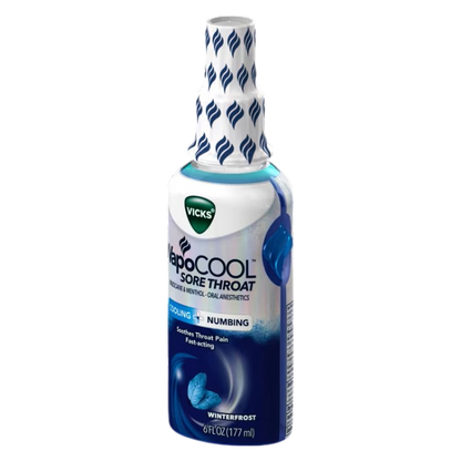 Vicks VapoCool Sore Throat Spray, Benzocaine & Menthol, Over-the-Counter Medicine, Winterfrost, 6 Oz