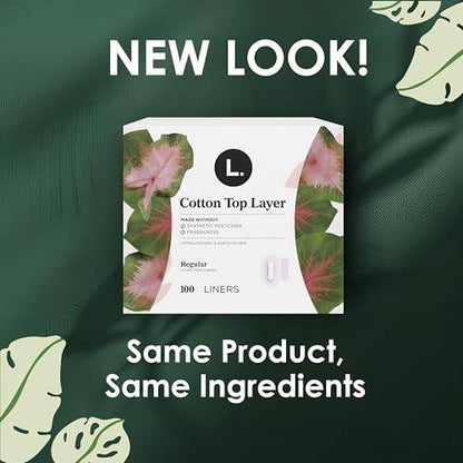 L. Liners for Women, Organic Cotton Top Layer, Regular Coverage, Pantiliners, 100 CT