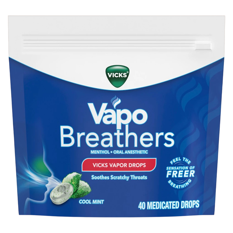 Vicks VapoBreathers, Drops for Scratchy and Sore Throats, Cool Mint Flavor, 40ct
