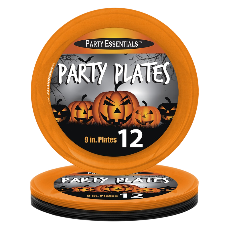 Plastic Plates Org & Blk 12ct
