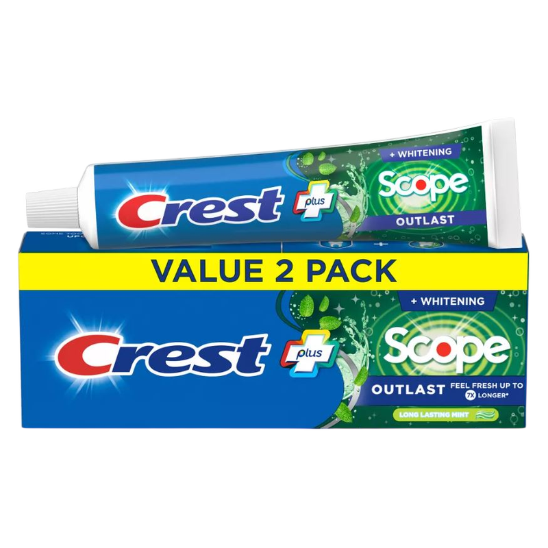 Crest Whitening Plus Scope Outlast Toothpaste, Long Lasting Mint, 5.4 oz, 2 pack