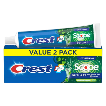 Crest Whitening Plus Scope Outlast Toothpaste, Long Lasting Mint, 5.4 oz, 2 pack