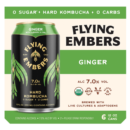 Flying Embers Ginger Hard Kombucha 6pk 12oz Can 7.0% ABV