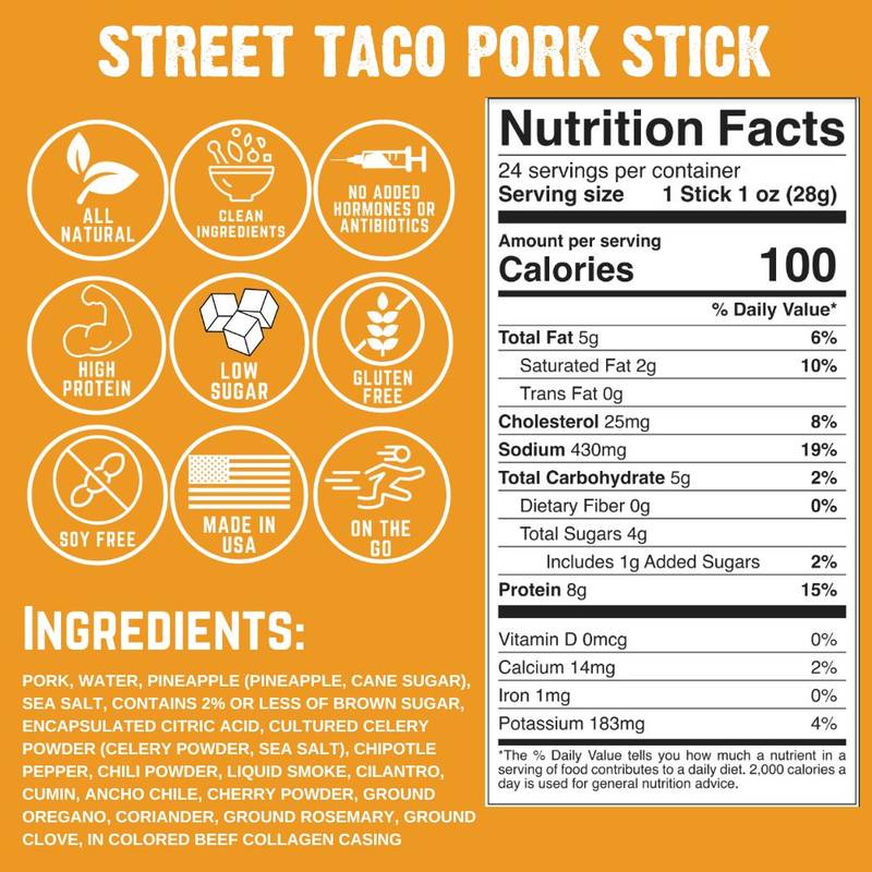 Righteous Felon Street Taco Pork Meat Stick, 1oz