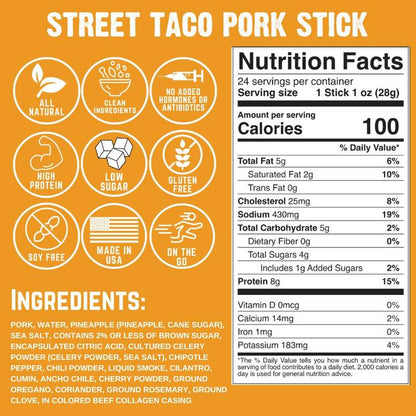 Righteous Felon Street Taco Pork Meat Stick, 1oz