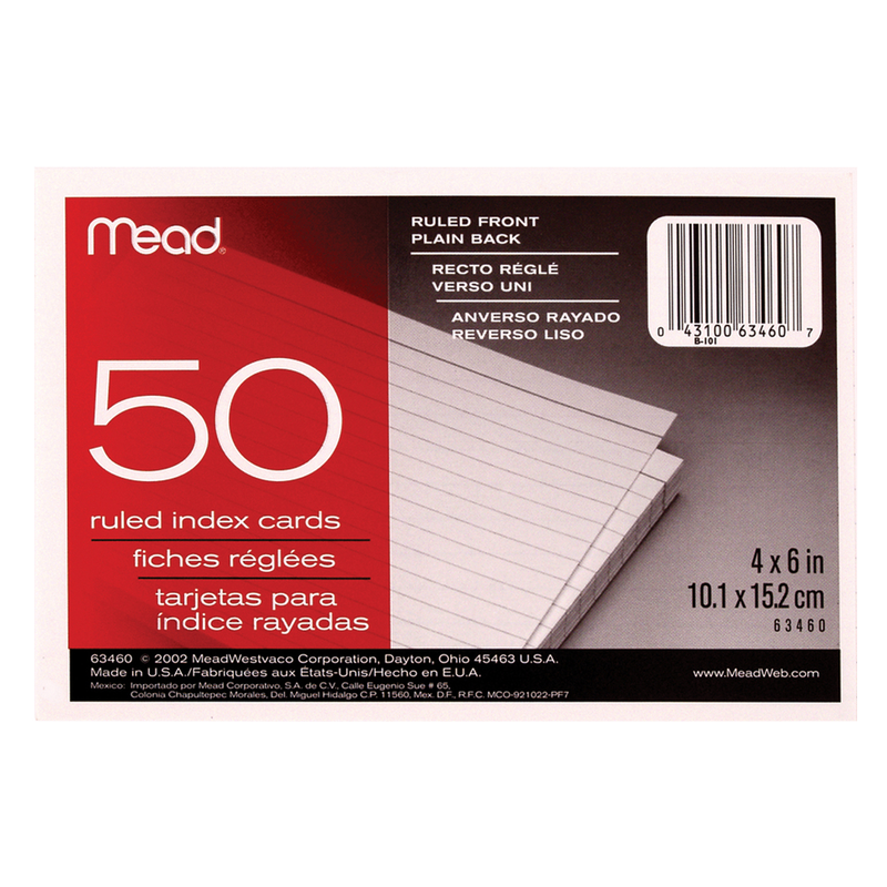 Mead Ruled Index Cards 100ct 4X6