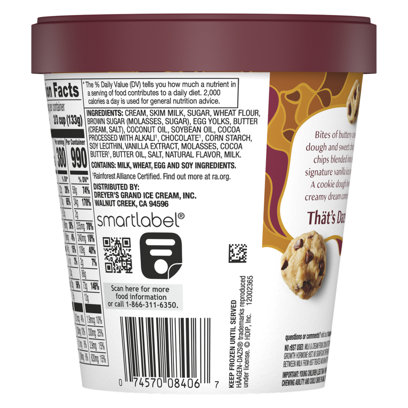 Haagen-Dazs Chocolate Chip Cookie Dough Ice Cream, 14oz. - Haagen