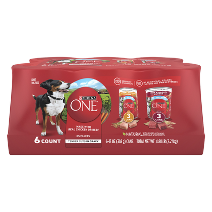 Purina ONE Chicken and Beef Tender Cuts in Gravy Variety Pack 6ct