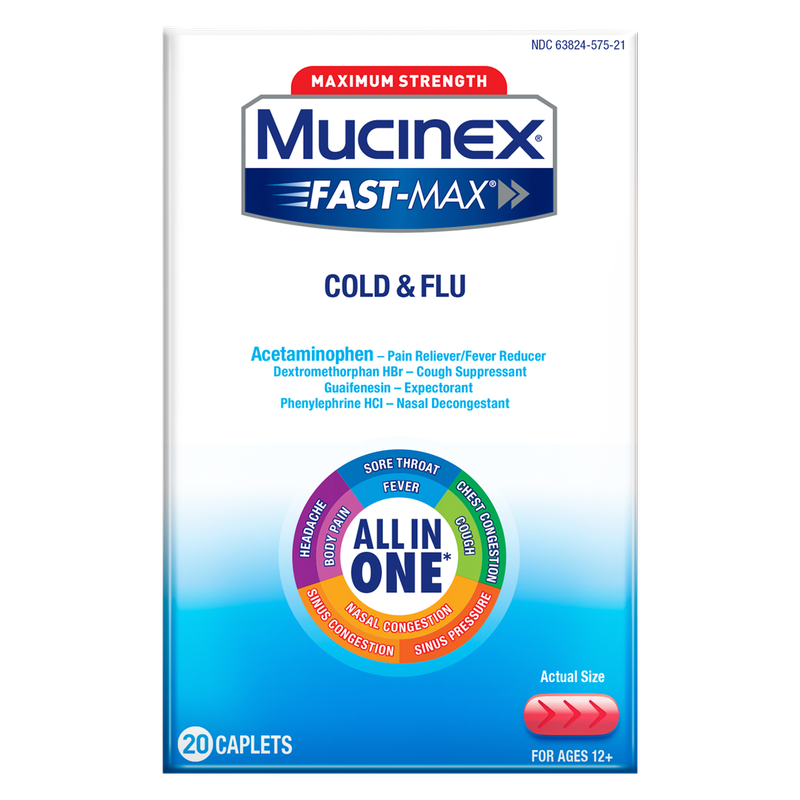 Mucinex Maximum Strength Fast Max Cold & Flu Caplets, 20 Ct