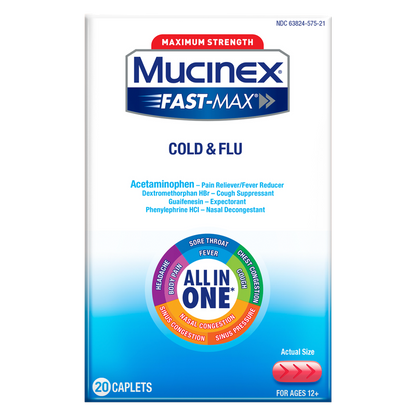 Mucinex Maximum Strength Fast Max Cold & Flu Caplets, 20 Ct