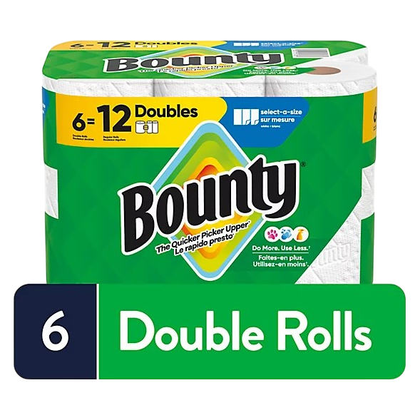 Bounty 6ct Paper Towels Select-A-Size White, Double Rolls