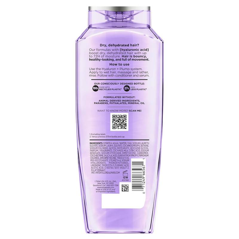 L'Oreal Shampoo, Hyaluron Plump Hydrating, Paraben Free for Dry Hair, 12.6oz