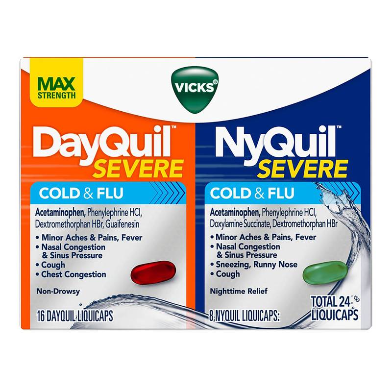 Vicks NyQuil DayQuil Combo Pack Severe Cold & Flu Caplets, 24ct