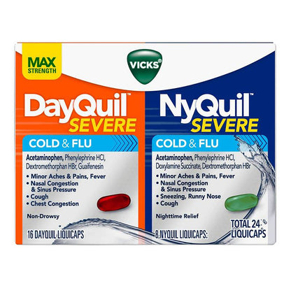 Vicks NyQuil DayQuil Combo Pack Severe Cold & Flu Caplets, 24ct