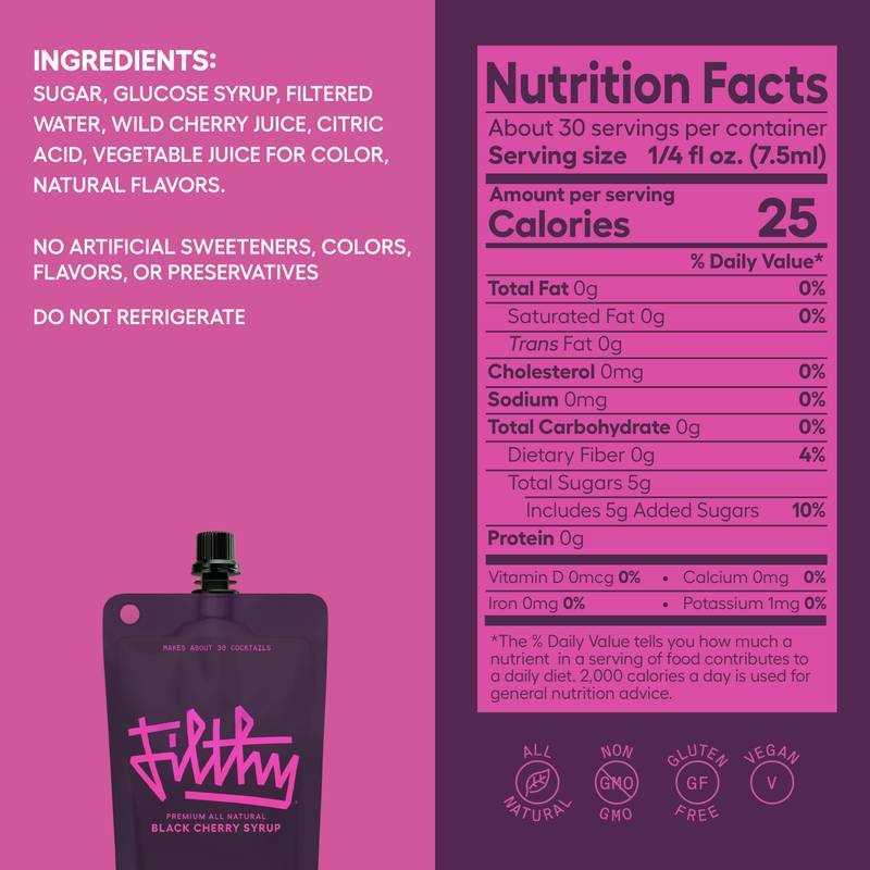 Filthy Black Cherry Syrup 8oz Pouch - Filthy – BevMo!