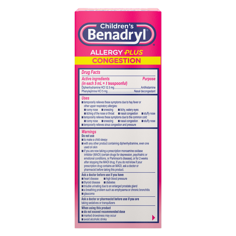 Children's Benadryl Allergy Plus Congestion Grape Flavor Liquid 4 oz