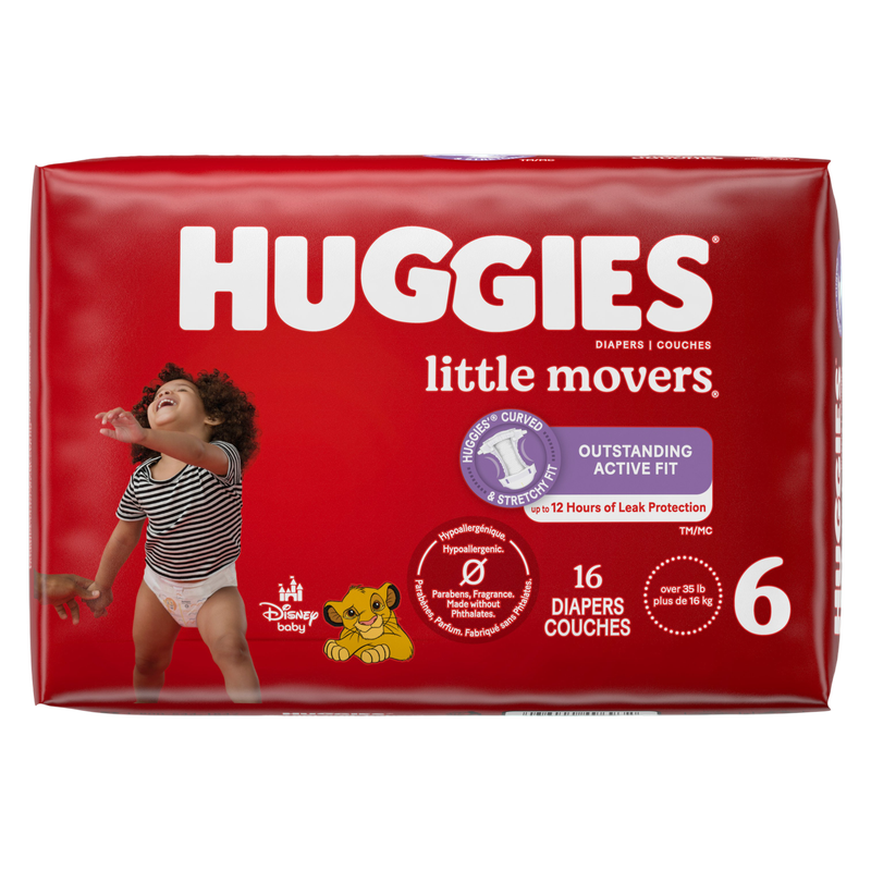 Huggies Little Movers Baby Diapers, Size 6 (35+ lbs), 16 Ct