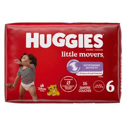 Huggies Little Movers Baby Diapers, Size 6 (35+ lbs), 16 Ct