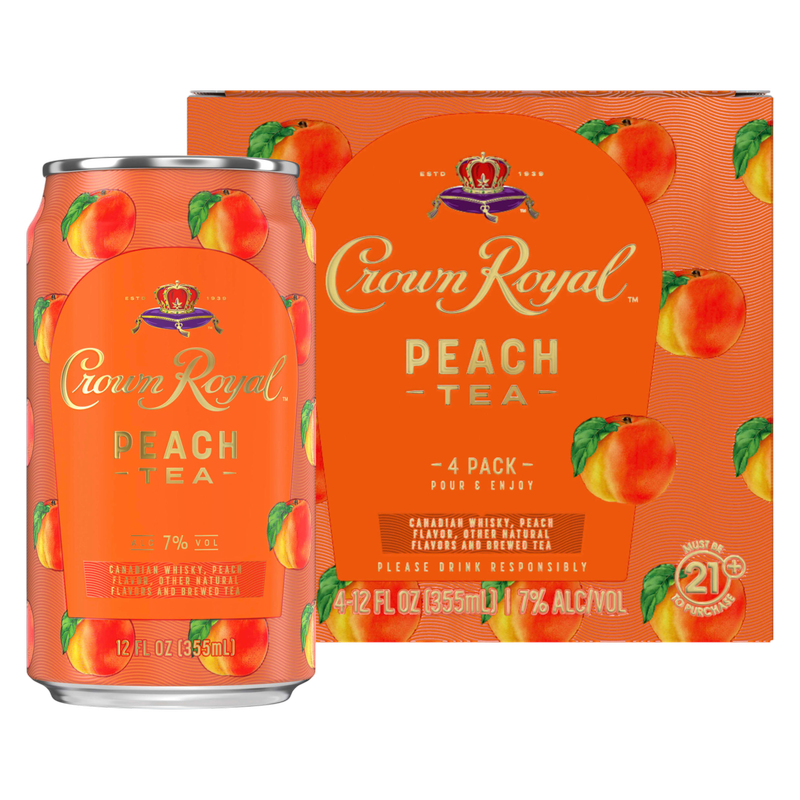 Crown Royal Peach Tea Canadian Whisky Cocktail 4pk 12oz Can 7% ABV