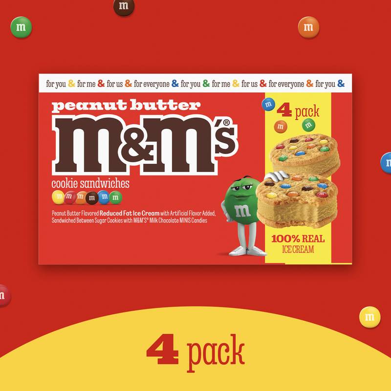 M&M'S Peanut Butter Ice Cream Sugar Cookie Sandwiches Dessert, 4ct