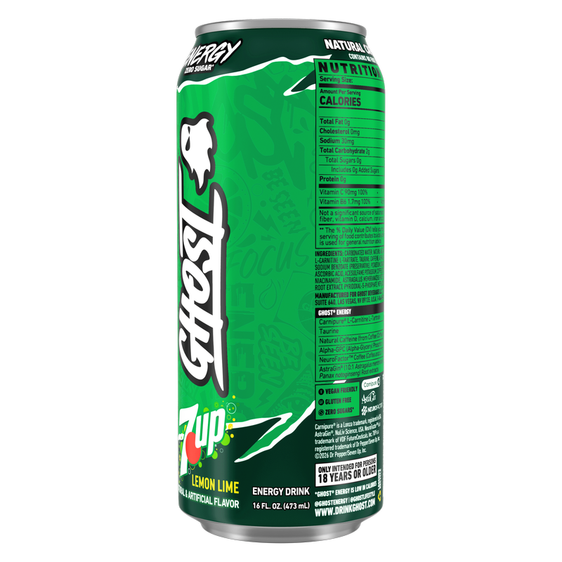GHOST Energy Zero Sugar 7UP Lemon-Lime 16oz Can