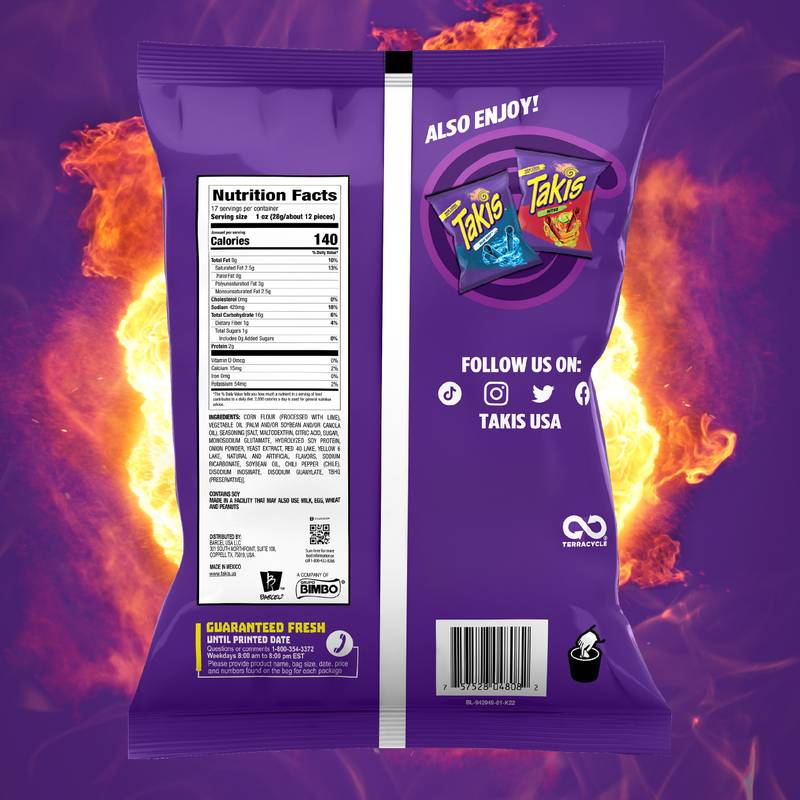 Takis Fuego Spicy Rolled Tortilla Chips Fiesta,17 oz