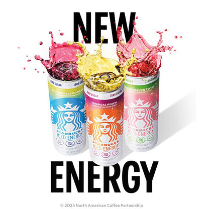 Starbucks Iced Energy Zero Sugar Sparkling Energy Drink Tropical Peach 12oz Can