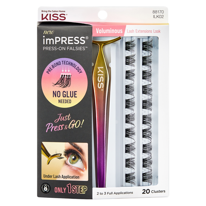 KISS ImPRESS Press-on Falsies No-Glue False Eyelash Clusters Kit, Voluminous