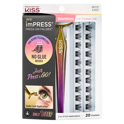 KISS ImPRESS Press-on Falsies No-Glue False Eyelash Clusters Kit, Voluminous