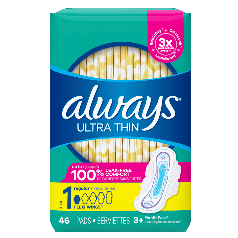 Always Ultra Thin Daytime Pads with Wings Size 1 Regular Unscented 46ct