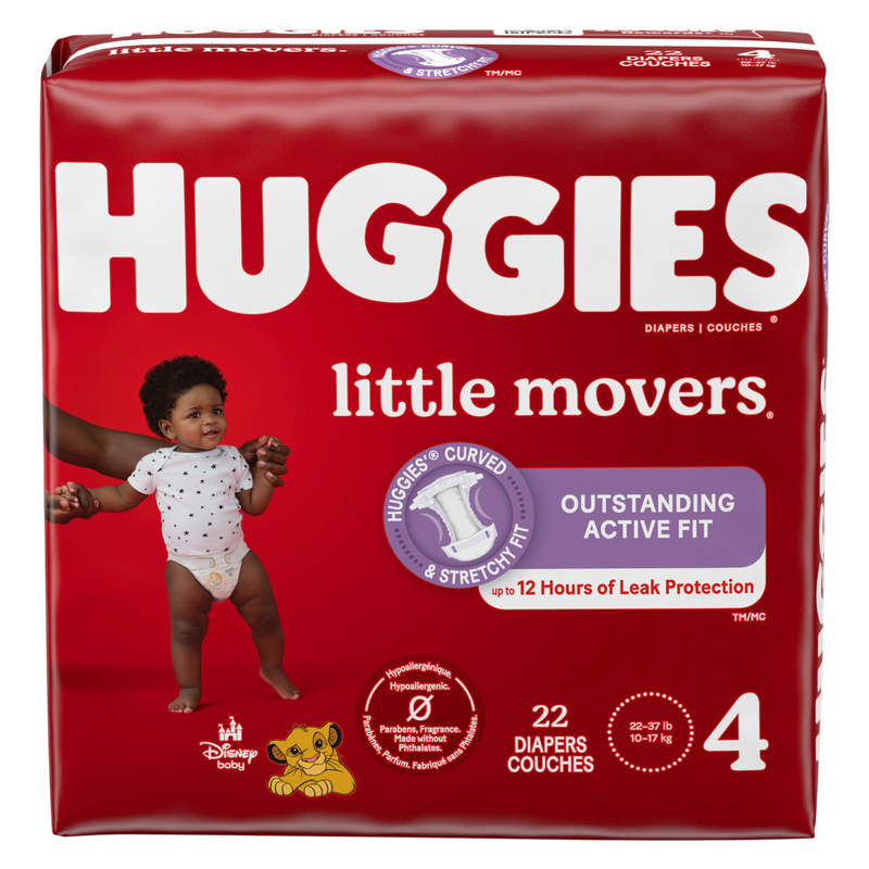Huggies Little Movers Baby Diapers, Size 4 (22-37 lbs), 22 Ct