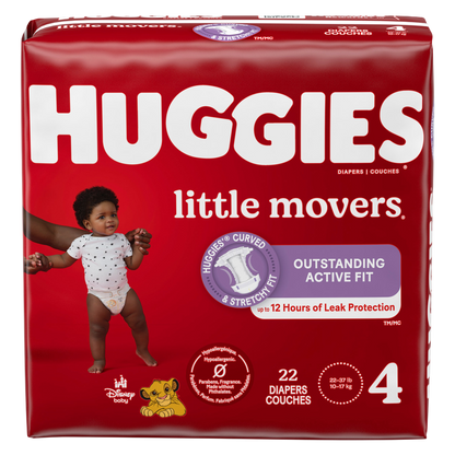 Huggies Little Movers Baby Diapers, Size 4 (22-37 lbs), 22 Ct