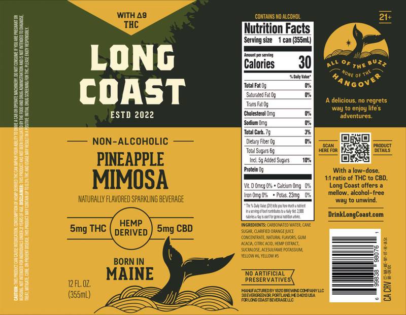 Long Coast THC 5mg Pineapple Mimosa Cocktail 4pk 12oz Can