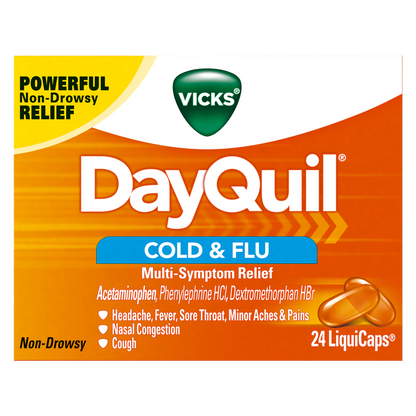 Vicks DayQuil Cold & Flu, LiquiCap Over-the-Counter Medicine, 24ct