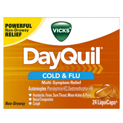 Vicks DayQuil Cold & Flu, LiquiCap Over-the-Counter Medicine, 24ct