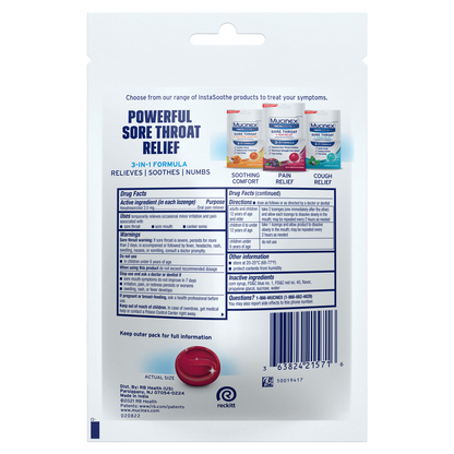 Mucinex InstaSoothe Sore Throat Drops + Pain Relief - Elderberry & Wild Cherry 20 ct.