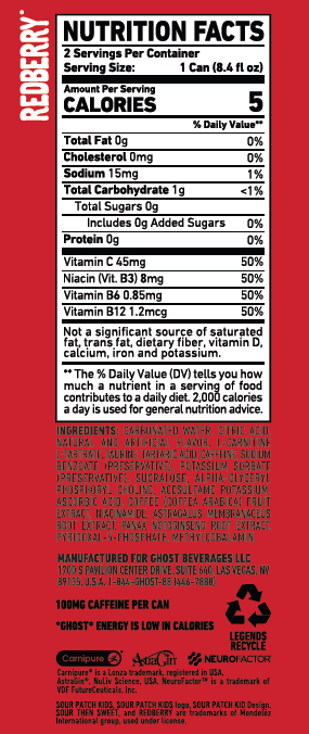 GHOST Energy Zero Sugar Sour Patch Kids Variety Pack 4pk 8.4oz Can