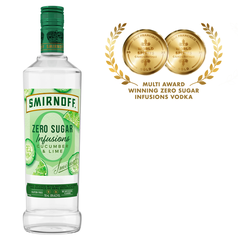 Smirnoff Zero Sugar Infusions Cucumber & Lime (Vodka Infused with Natural Flavors & Essence of Real Botanicals), 750 mL (60 Proof)