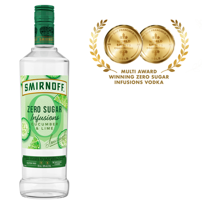 Smirnoff Zero Sugar Infusions Cucumber & Lime (Vodka Infused with Natural Flavors & Essence of Real Botanicals), 750 mL (60 Proof)