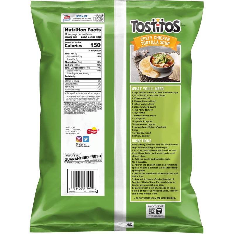 Tostitos Hint Of Lime Flavored Tortilla Chips 11oz