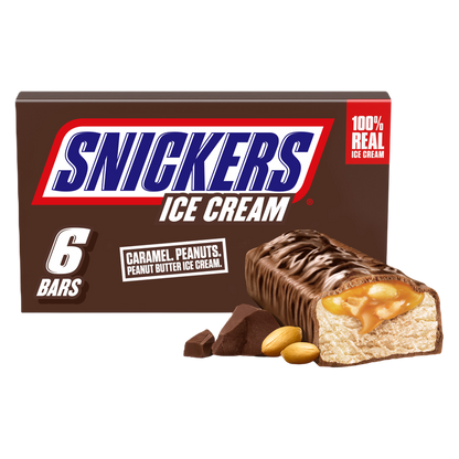 SNICKERS Ice Cream, Chocolatey Caramel Peanut Butter Ice Cream Bars, 6ct